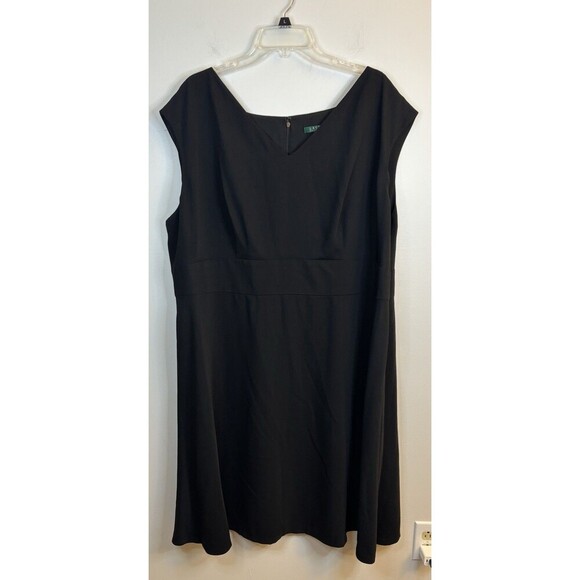 LAUREN RALPH LAUREN Women's Black V-Neck Sheath Dress 20W Cap Sleeve Cocktail - Picture 1 of 11